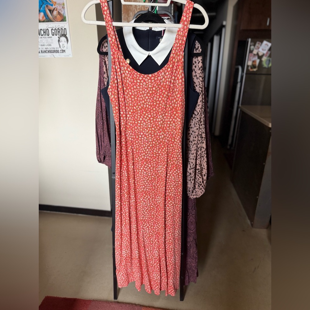 Free People Coral Red Floral Slip Dress